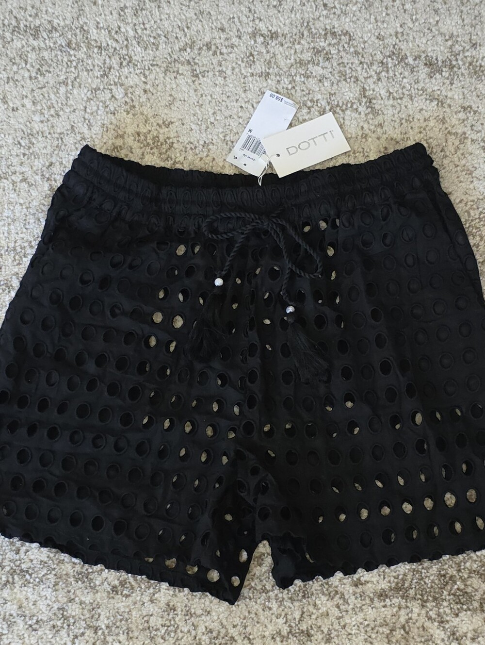 NWT Dotti Eyelet Bathing Swimsuit Cover Up Dot Drawstring Waist Shorts Size M